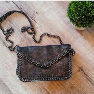 Sondra Roberts Stylish Chain-Trimmed Gray Shoulder Bag